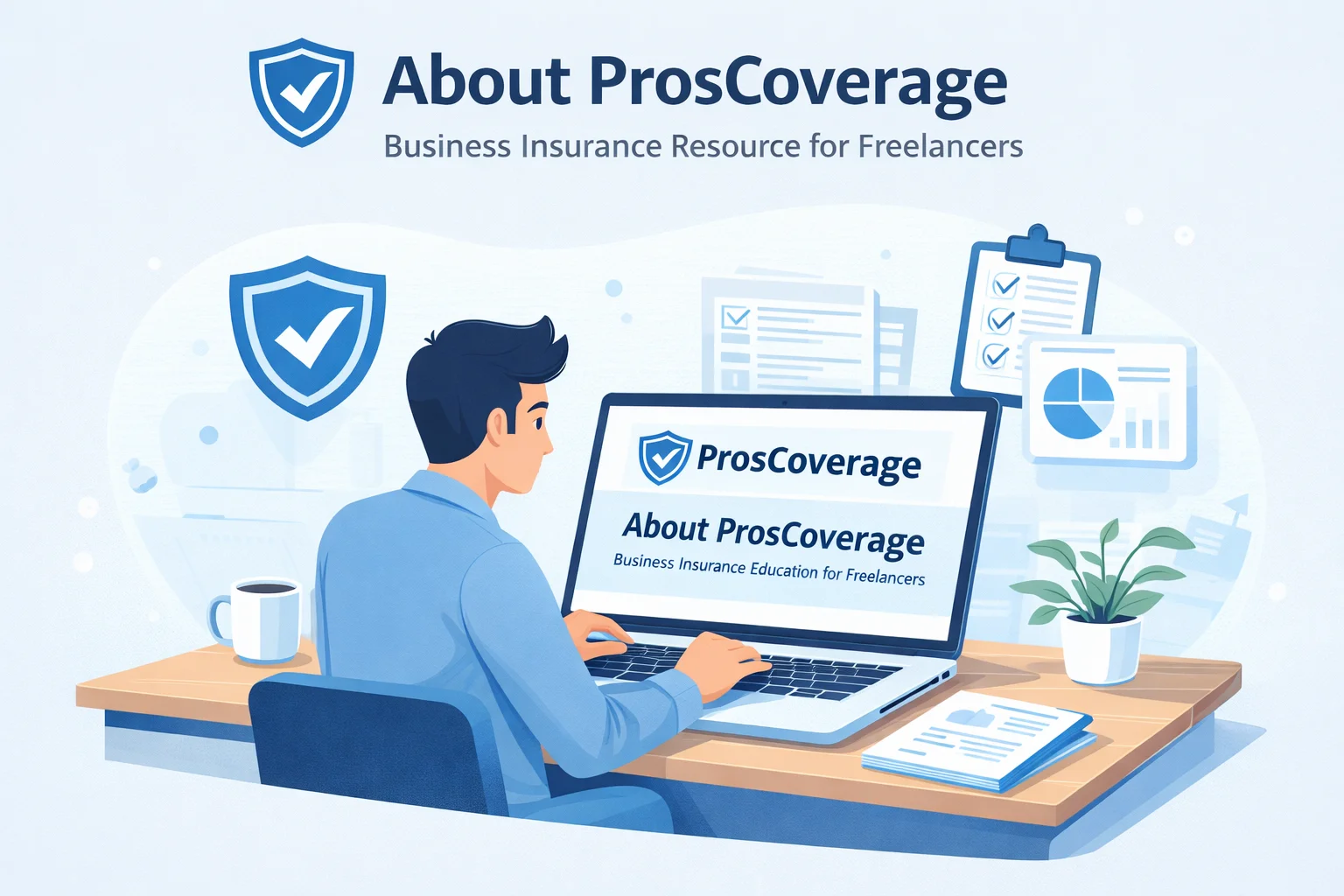 illustration of freelancer researching business insurance coverage online