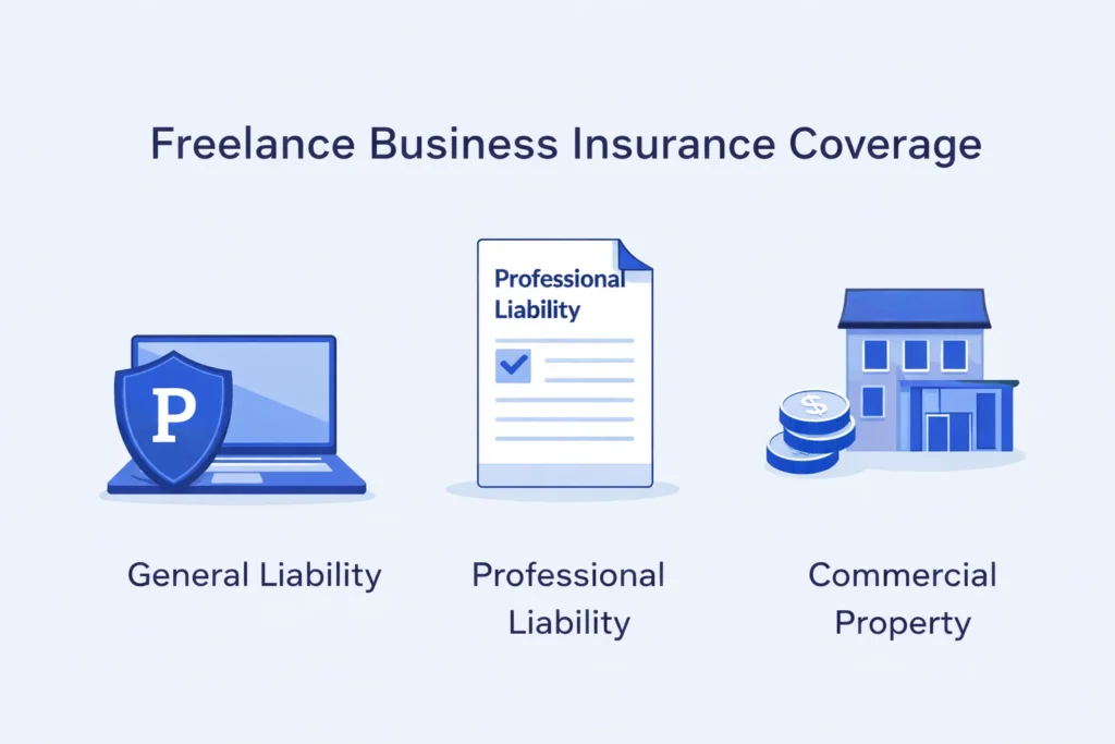 types of business insurance coverage for freelancers including professional liability and general liability