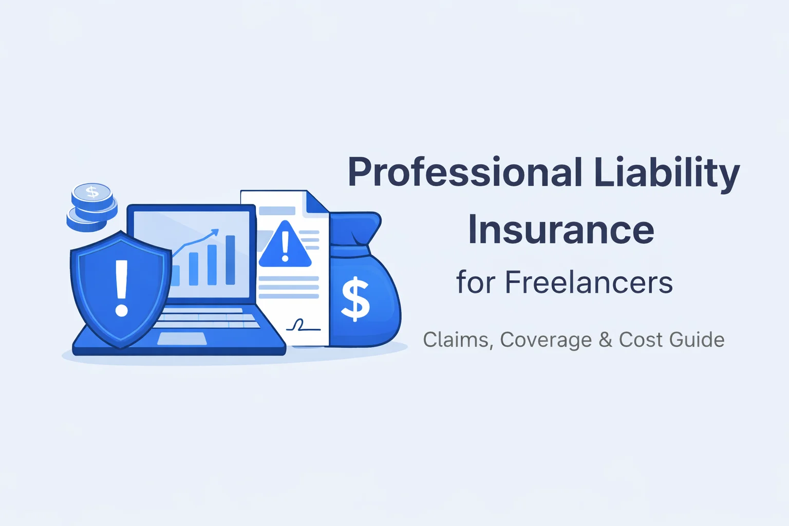 Illustration showing professional liability insurance protection for freelancers including coverage for claims, legal costs, and financial risks.